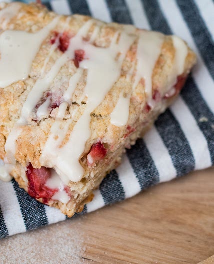 Strawberry Sourdough Discard Scones with Maple Cream Icing