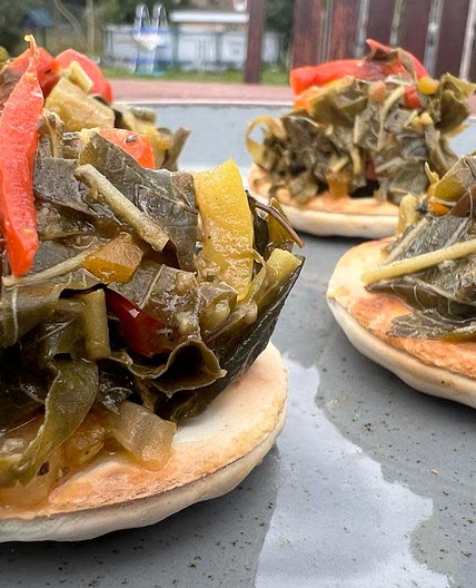 Callaloo and Saltfish on water crackers