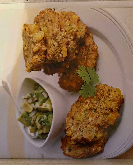 SWEETCORN CAKES WITH AVOCADO SALSA