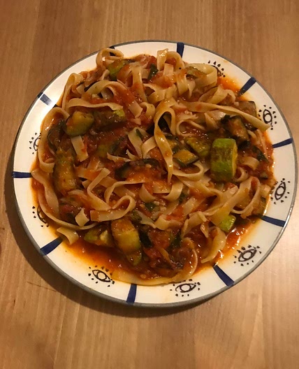  Pasta with Tomato Sauce, Eggplant and Zucchini