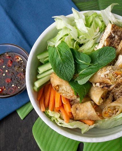 Vegan Tofu and Spring Roll Vermicelli Salad