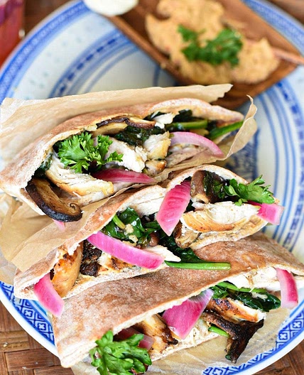 Chicken Pita Sandwich With Truffle Aioli & Hummus
