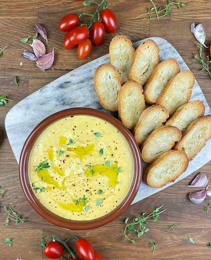Roasted Bell Pepper & Garlic Goat Cheese Dip
