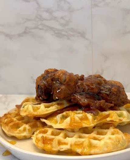 Jalapeño Cheddar Cheese and Bacon Chicken and Waffles