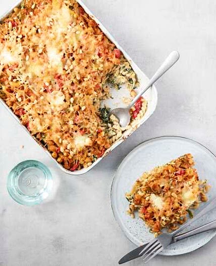 Gratin de pâtes épinards-pois chiches à la ricotta