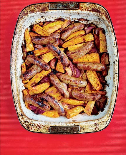 Smoky Sausage, Sweet Potato & Red Onion Traybake