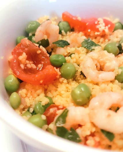 Cous Cous - Shrimp, peas and tomato emulsion