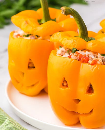 Jack O Lantern Stuffed Peppers