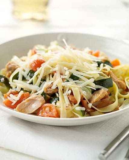 Pâtes au thon, courgettes et tomates cerises