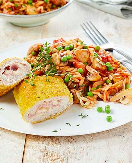 Cordon-bleu et pâtes grecques aux légumes