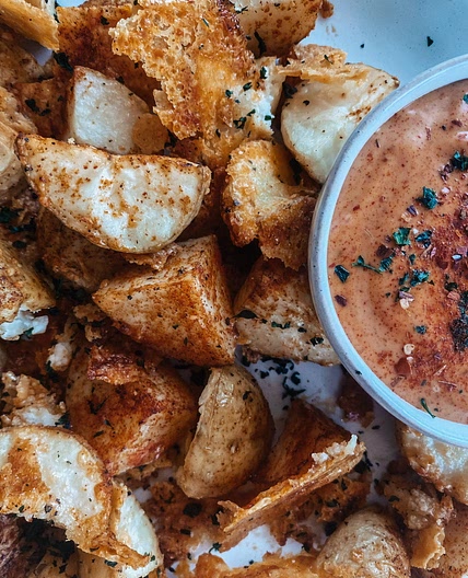 Crispy Parmesan Baked Potatoes with Parmesan and Paprika Dip