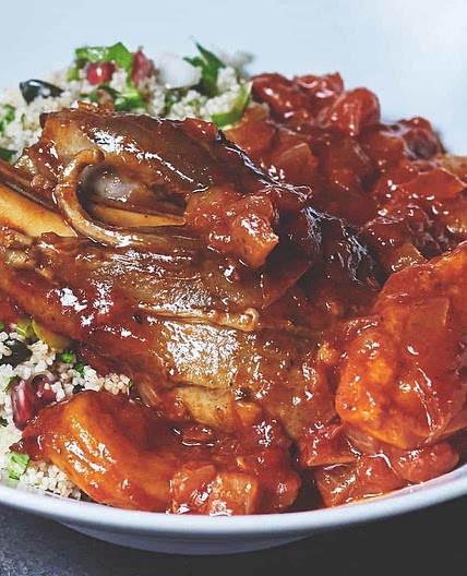 Belazu's Spiced Apricot Harissa Lamb Shanks With Jewelled Cous Cous