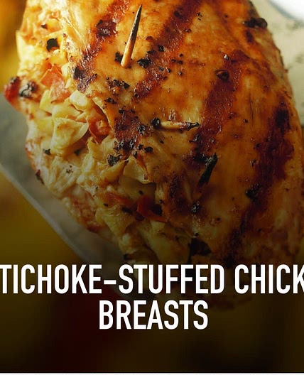 Artichoke stuffed chicken breasts