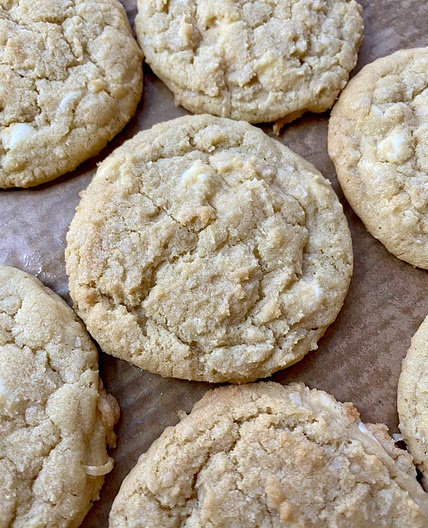 Crispy Gooey Coconut White Chocolate Chip Cookies