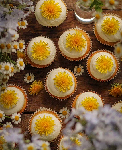 Dandelion Cupcakes with Lemon Buttercream Frosting