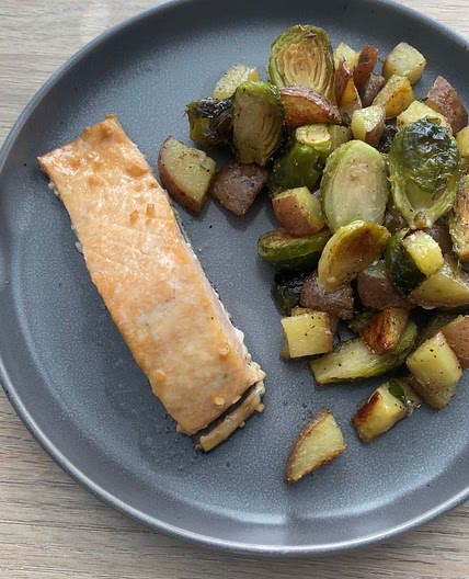 Sheet Pan Salmon, Potatoes and Brussel Sprouts
