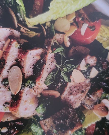 Loaded Italian Pork Salad with croutons and balsamic mushrooms