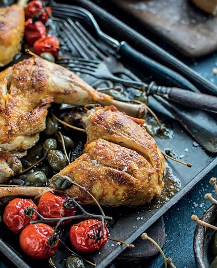 Oven roasted chicken legs with tomatoes