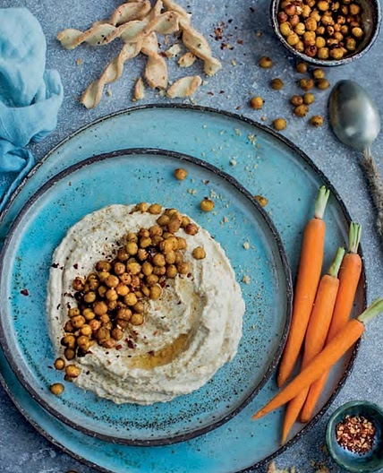 Baked hummus with roasted chickpeas