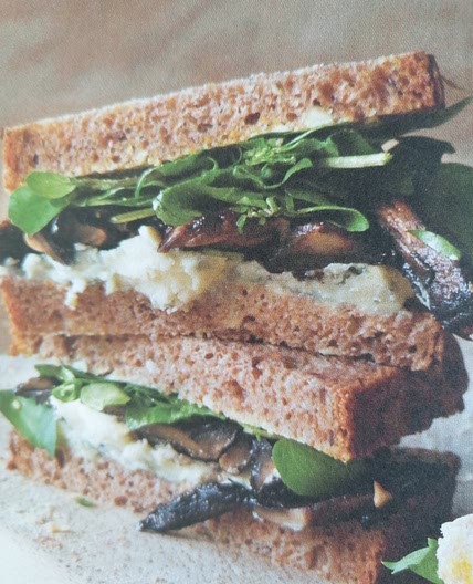 Watercress, mushroom and blue cheese sandwich