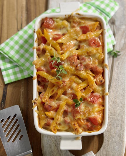 Nudel-Schinken-Gratin in Tomatensahne
