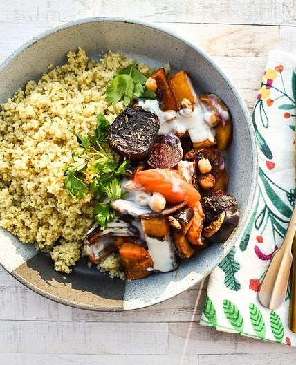 Moroccan Vegetable Tagine Traybake with Chickpeas