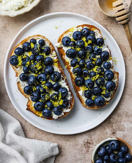 Lemon Blueberry Ricotta Toast With Honey