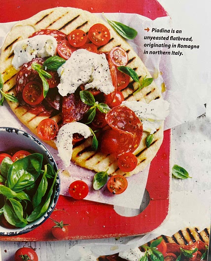 Grilled mozzarella & salami piadina