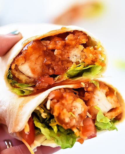 Spicy Sticky Chicken Finger Wraps
