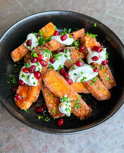 Halloumi Fries with Za’atar Yogurt and Pomegranate 
