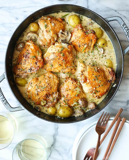 Chicken casserole, potatoes, green beans