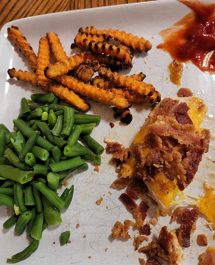 Bacon-Ranch-Cheddar Chicken with sides