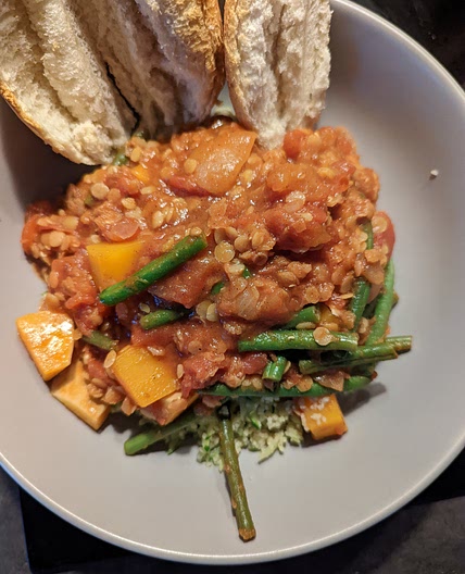 Vegan Lentil and Butternut Tagine with Courgette Couscous