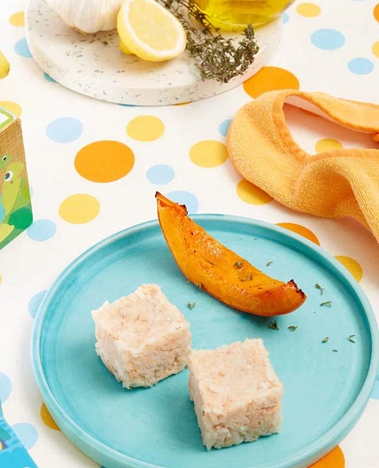Cubes de saumon et potiron rôti au thym - DME bébé dès 6 mois