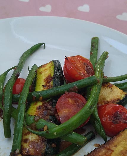 Warm green bean, courgette and tomato salad