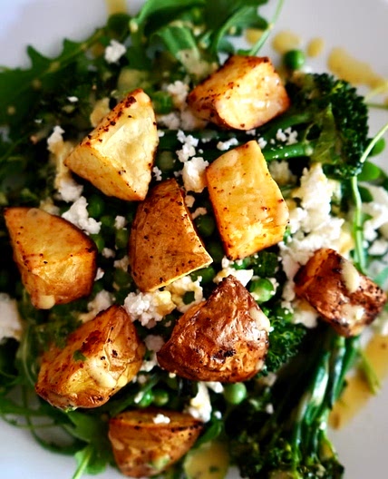 Pea, Mint, Broccoli & Feta salad with Roasted Potatoes and Dijon