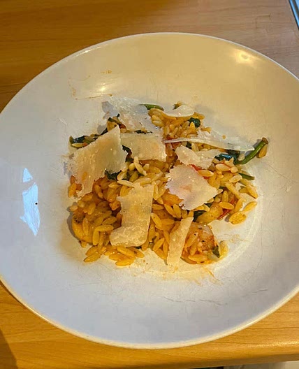 Prawn, tomato and spinach orzo 