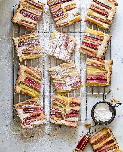 Fresh Baked Rhubarb Lemon Bars - Foodness Gracious