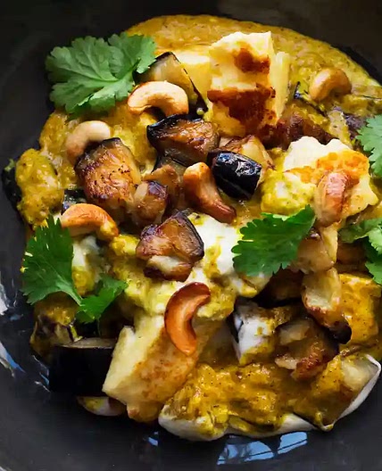 Paneer, cashew and aubergine korma