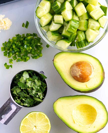 Avocado and cucumber salad and red onion