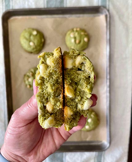 Matcha Cookies with Macadamia Nuts and White Chocolate 