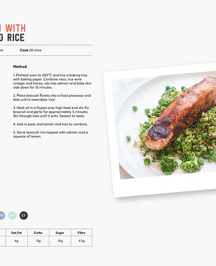 Baked Salmon with
Broccoli Fried Rice