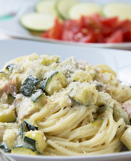 Spaghetti mit Zucchini-Schinken-Sauce