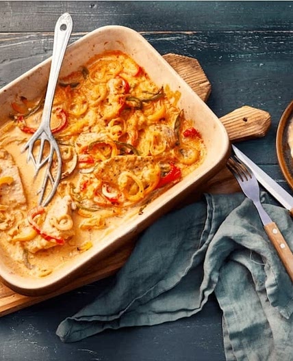 Paprika-Sahne-Schnitzel aus dem Ofen