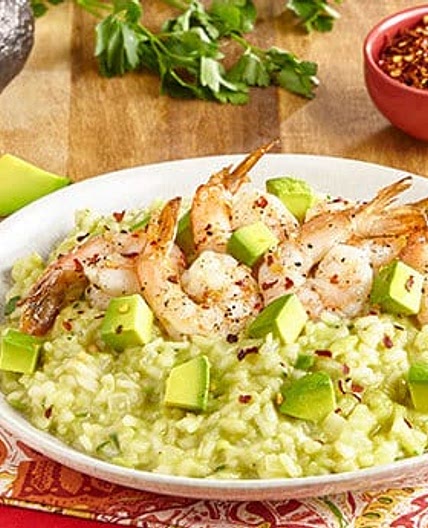 Cheesy Avocado Risotto with Shrimp