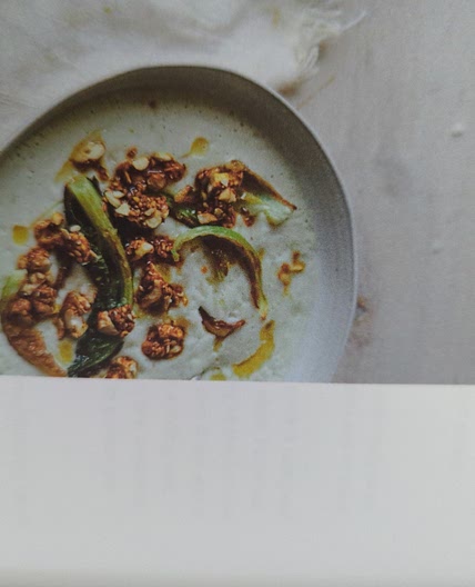 Cauliflower and ginger soup with maple spiced cashews