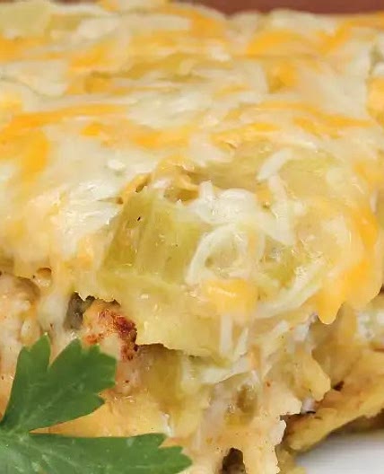 Green Chili Chicken Enchilada Casserole
