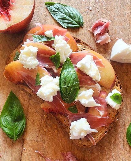 Peach, Burrata and Prosciutto Toast