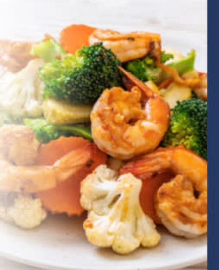 Camarones con verduras salteadas 