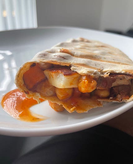 Chickpea, sweet potato & halloumi wrap